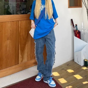 MQTIME  -  Side Ripped Hole Hollow Out Women's Jeans Denim Pant trousers punk hippie grunge 2023 fashion harajuku streetwear y2k high waist